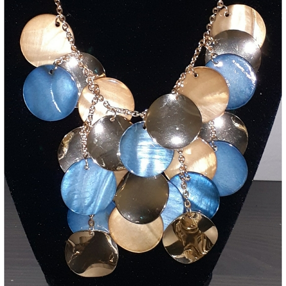 Blue and Faux Gold Statement Necklace - Picture 2 of 3